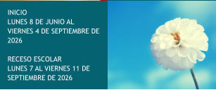 INICIO  LUNES 8 DE JUNIO AL VIERNES 4 DE SEPTIEMBRE DE 2026  RECESO ESCOLAR  LUNES 7 AL VIERNES 11 DE SEPTIEMBRE DE 2026